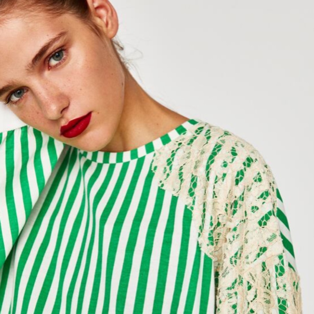 Zara Oversized top shirt White Green size S - Picture 7 of 8
